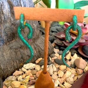 Green emerald synthetic stone snake earrings